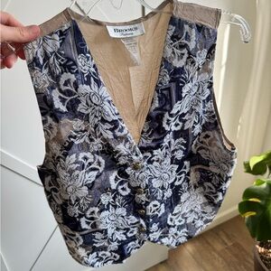 Brooks Navy and Cream Floral V-Neck Vest